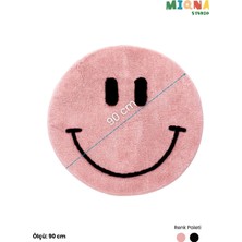 Miqna Studio Gülen Yüz Emoji Halı, El Yapımı, Yıkanabilir, Kaymaz Taban, Yuvarlak, Dekoratif, Hediye, 90X90 cm