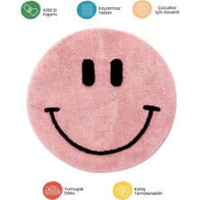 Miqna Studio Gülen Yüz Emoji Halı, El Yapımı, Yıkanabilir, Kaymaz Taban, Yuvarlak, Dekoratif, Hediye, 90X90 cm