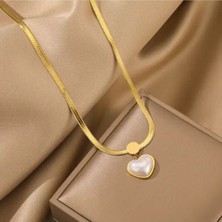 Kuşkaya Ticaret Venedik Inci Kalp Kolye Italyan Zincir Çelik Gold | Anneler Günü Hediyesi