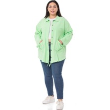 Disentis Modest Büyük Beden Katlamalı Kollu Cebi Büzgü Detaylı Uzun Yeşil Ceket