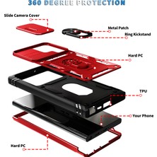 Eabhulie Samsung Galaxy S24 Ultra Için Kayar Lens Koruyucu Halka Standlı Telefon Kılıfı - Kırmızı (Yurt Dışından)