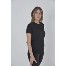 Aisha Elbise Gögüs Fileli Slim Fit T-Shirt - Siyah