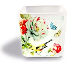 Tink Dekoratif Buzlu Cam Mumluk Vintage Kuş Desen 8x8 cm (4 Adet)