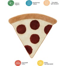 Miqna Studio Pizza Tasarım Halı, El Yapımı, Yıkanabilir, Kaymaz Taban, Dekoratif, Hediye, 90X75 cm