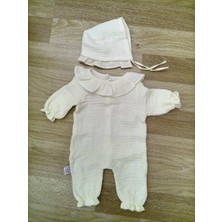 Sonem Baby Krem Müslin Fırfırlı,çıtçıtlı ,şapkalı 2’li Tulum