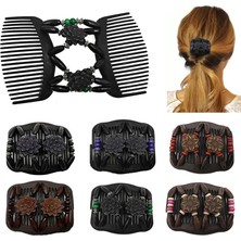 Mingming Shop No.4 Tarzı Moda Profesyonel Ahşap Haircomb Bayanlar Sihirli Boncuk Esneklik Çift Klip Boncuk Dize Kelepçe Sıkı Saç Tarakları Aksesuarları (Yurt Dışından)