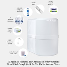 Oxy Aqua  15 Aşamalı Pompalı Çelik Su Tanklı Ph Alkali Mineral Filtreli Su Arıtma Cihazı