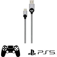 Philips Playstation 5 Ile Uyumlu Joystick Şarj Kablosu 5A 100W Usba To Type-C Örgülü 1.2m Hızlı Şarj Data Kablosu Gri DLC2628T