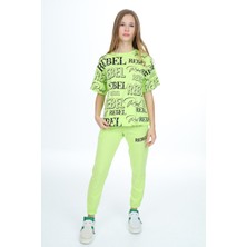 Pengai Açıkyeşil Rebel Yazı Baskılı Kız Çocuk Takım 17839