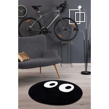 Miqna Studio Şaşkın Yüz Emoji Göz Tasarım Halı, El Yapımı, Yıkanabilir, Kaymaz Taban, Dekoratif, Hediye, 90X90 cm