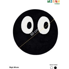 Miqna Studio Şaşkın Yüz Emoji Göz Tasarım Halı, El Yapımı, Yıkanabilir, Kaymaz Taban, Dekoratif, Hediye, 90X90 cm