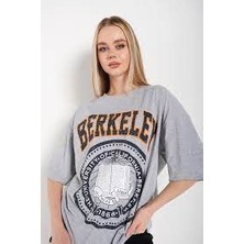 Malkoç Bey Gri Oversize Berkeley Baskılı T-Shirt