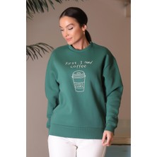 Nazen Giyim Uzun Kollu Yeşil Kadın Sweatshirt 0850-2K4