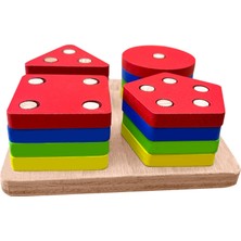 Hamaha Wooden Toys Doğal Ahşap Eğitici Oyuncak Kare 4'lü Sütun Geometrik Şekil HMH-048