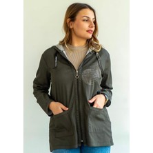 Akşen Giyim Büyük Beden Likralı Pamuk Kumaş Fermuar Kapamalı Taş Detaylı Kapüşonlu Ceket