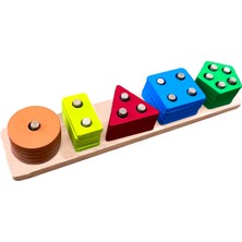 Hamaha Wooden Toys Doğal Ahşap Eğitici Oyuncak Dikdörtgen 5'li Sütun Geometrik Şekil HMH-055