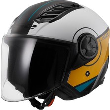 LS2 Açık Motosiklet Kaskı Polikarbon Dış Kabuk Gelişmiş Hava Akışı Siyah-Beyaz-Gold