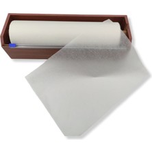 Roco Paper Co. Roco Paper Sürgülü Bıçak ve Ahşap Kutusu ile Gelen Beyaz Pelur Kağıt 30 cm * 150 Metre 18 gr./m.