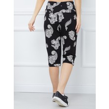 Banada Moda Kadın Etnik Desenli Penye Kapri