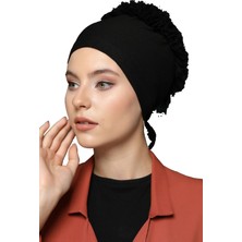 Belifanti Collection Kadın Penye Fırfırlı Bone Namaz Kolluğu Siyah 2'li Set