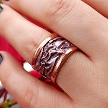 Fildişi Aksesuar Lila Renk Rölyef Desen Şekilli El Yapımı Ayarlanabilir Bakır Kadın Yüzük