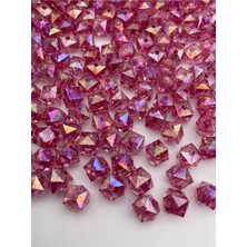 Hedef Bijuteri 100GR 12MM Janjanlı Fuşya / Koyu Pembe Renk Küp Akrilik Boncuk,takı ,çanta Boncuğu (100GR,~110 Adet)