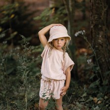 Antebies Organik Toz Pembe Havlu Beli Lastikli Bağcıklı Kız Çocuk Kolsuz Bluz Şort Takımı