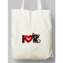 TP Shop Bez Çanta, Kedi Severler Için: "ı Love Cat, Kediyi Seviyorum" Çanta