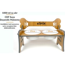 RealWood Suya Dayanıklı Ahşap Özel Isim Baskılı Seramik Kaseli Kademeli Köpek Mama ve Su Kabı Stantı