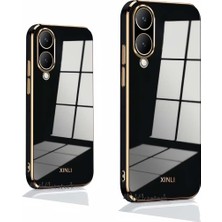 MTK Moveteck Vivo Y17S Kılıf Kamera Korumalı Parlak Gold Altın Kenarlı Yumuşak Silikon Kapak Zırh Tank