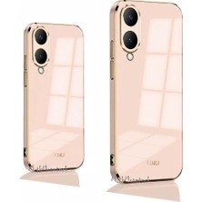 MTK Moveteck Vivo Y17S Kılıf Kamera Korumalı Parlak Gold Altın Kenarlı Yumuşak Silikon Kapak Zırh Tank