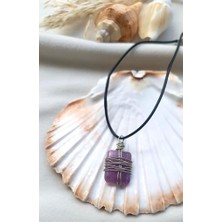 HD Marketim Gerdanlık Doğal Taş Ametis Tel Sarmal Çakra Yoga Reiki Kadın Kolye