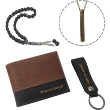 Ozka Leather Collection Kişiye Özel Black Strıped Model Cüzdan & Altın Bar Kolye - Anahtarlık ve Tesbih Hediyeli !