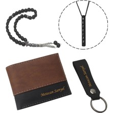Ozka Leather Collection Kişiye Özel Black Strıped Model Cüzdan & Siyah Bar Kolye - Anahtarlık ve Tesbih Hediyeli !