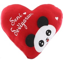 Ozka Leather Collection Kalp Yastık Panda Desenli Seni Seviyorum Yastık