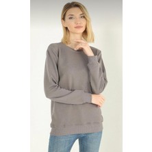 Pla Açık Füme Yuvarlak Yaka %100 Organik Kumaş Kadın Sweatshirt