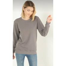 Pla Açık Füme Yuvarlak Yaka %100 Organik Kumaş Kadın Sweatshirt