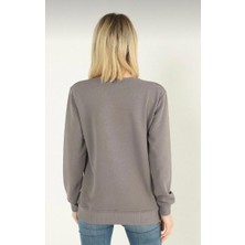 Pla Açık Füme Yuvarlak Yaka %100 Organik Kumaş Kadın Sweatshirt