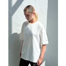 Vesado Kadın Rahat Kesim Bisiklet Yaka Beyaz T-Shirt