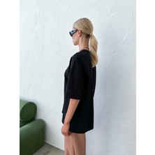 Vesado Kadın Rahat Kesim Bisiklet Yaka Siyah T-Shirt