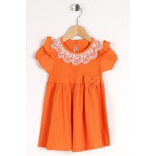 Zepkids Bisiklet Yaka Dantelli Fiyonk Detaylı Oranj Renk Elbise