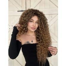 Peruk Market Kumral Ombrlei 427 Afro Dalgalı Peruk Komple Tak ve Çık Kabarık ve Yoğun Fiber Saç Suzan Peruk