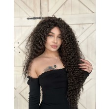 Peruk Market Kestana Renk 4 Afro Dalgalı Peruk Komple Tak ve Çık Kabarık ve Yoğun Fiber Saç Suzan Peruk