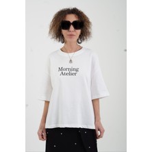 Zelish My Sister Ekru Morning Baskılı Oversize Tshirt
