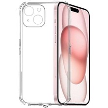 Caseart Apple iPhone 15 Plus Kapak Kamera Korumalı Tıpalı Şeffaf Silikon Kılıf