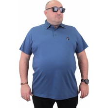 Moc Grande Büyük Beden Erkek Polo Kot Yaka Tişört %97 Pamuk 23420 Indıgo Esnek Kumaş