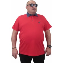 Moc Grande Mocgrande Büyük Beden Polo Kot Yaka T-Shirt 23420 Kırmızı