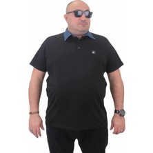 Moc Grande Büyük Beden Polo Kot Yaka T-Shirt 23420 Sıyah Erkek Kısa Kol %97 Pamuk