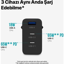 Ttec Smartcharger Trio Gan 65W Pd Seyahat Hızlı Şarj Aleti 2 Usb-C+Usb-A