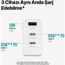 Ttec Smartcharger Trio Gan 65W Pd Seyahat Hızlı Şarj Aleti 2 Usb-C+Usb-A